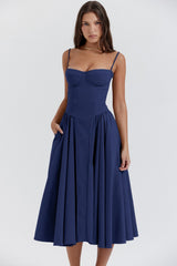 Women's Midi Graduation Dress with Spaghetti Strap and Ruffled Hem