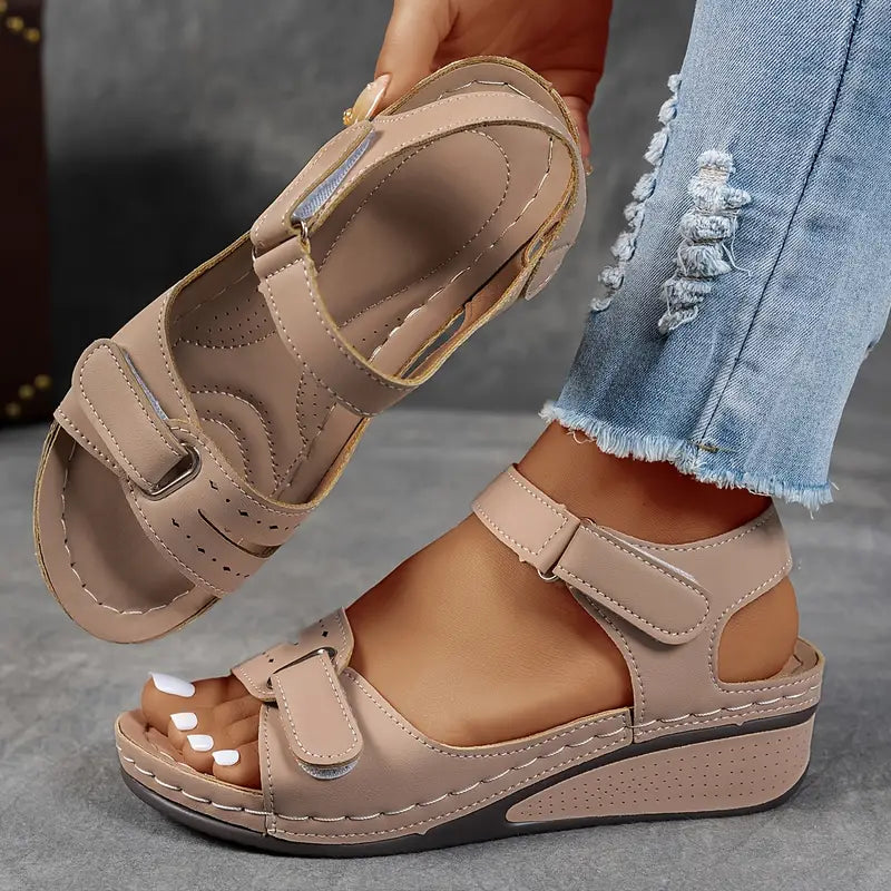 Women's Wedge Sandals with Open Toe and Velcro Strap