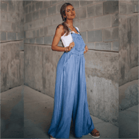 Women's Denim Dungarees with Wide Leg and Side Pockets