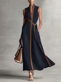Women's Sleeveless Maxi Occasion Dress with Contrast Trim and A Line