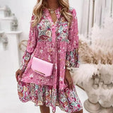 Women's Mini Summer Dress with Floral Print and Long Sleeves