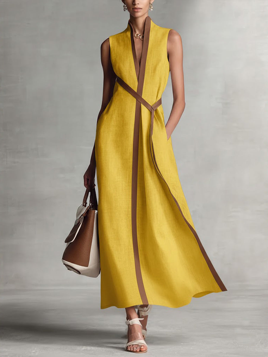 Women's Sleeveless Maxi Occasion Dress with Contrast Trim and A Line