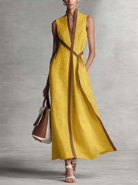 Women's Sleeveless Maxi Occasion Dress with Contrast Trim and A Line