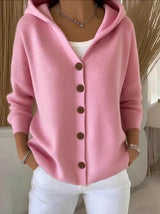 Women's Hooded Cardigan with Button Front and Side Pockets
