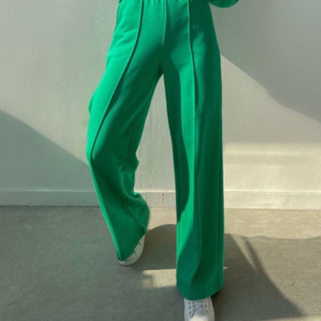 Women's Sweatshirt Set with Crew Neck Top and Wide Leg Trousers
