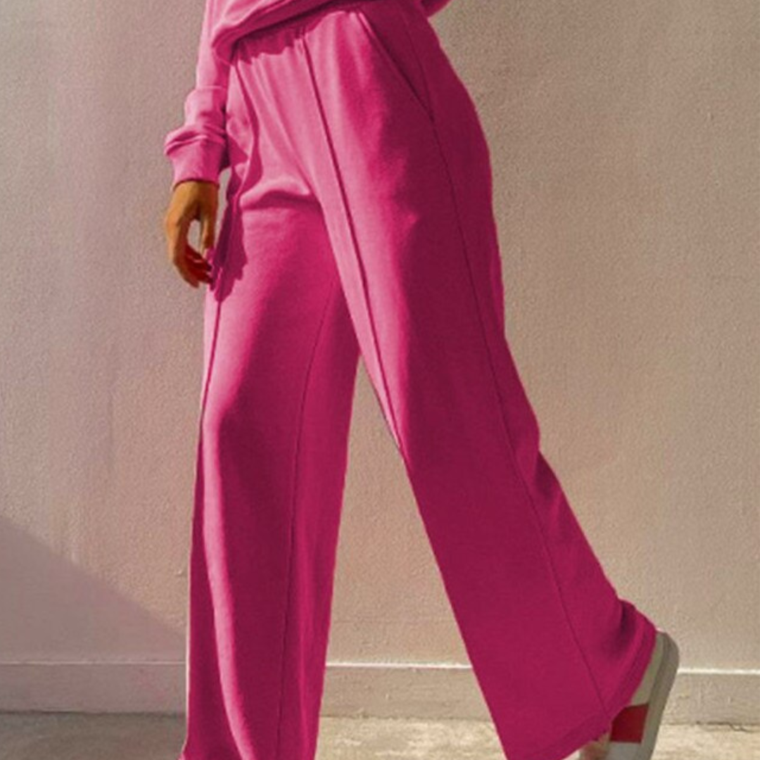 Women's Sweatshirt Set with Crew Neck Top and Wide Leg Trousers