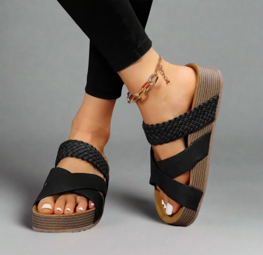 Women's Wedges with Woven Strap and Open Toe