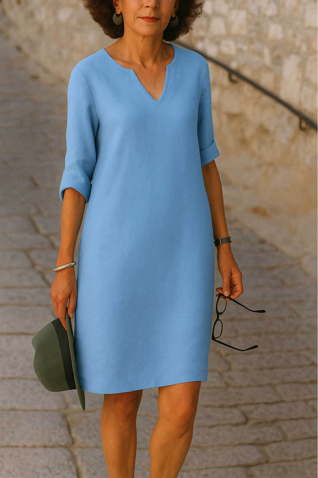 Women's Mini Occasion Dress with V Neckline and Short Sleeves