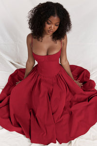 Women's Midi Graduation Dress with Spaghetti Strap and Ruffled Hem