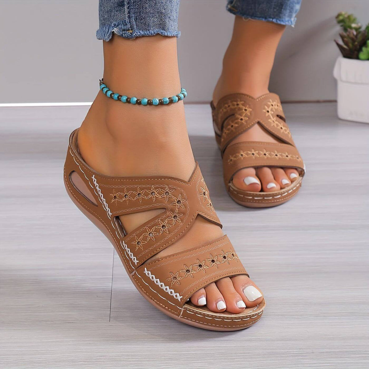 Women's Wedge Sandals with Slip On and Open Toe