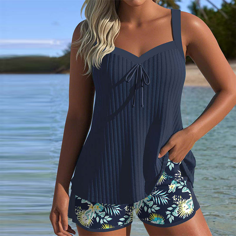 Women's Tankini Set with Floral Print and Tie Front