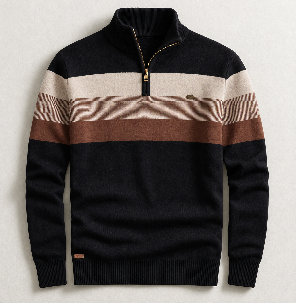 Men's Cotton Stripe Pullover with Quarter-Zip Neck
