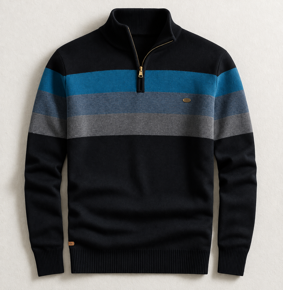 Men's Cotton Stripe Pullover with Quarter-Zip Neck