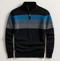Men's Cotton Stripe Pullover with Quarter-Zip Neck