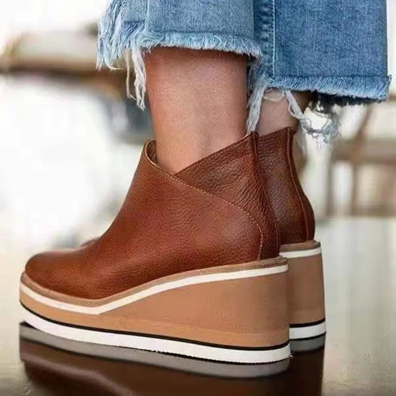 Women's Wedge Boots with Slip On and Platform Sole