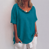 Women's V Neck Tops with Short Sleeves and Ruffled Collar