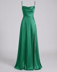 Women's Maxi Wedding Guest Dress with Cowl Neckline and Side Slit