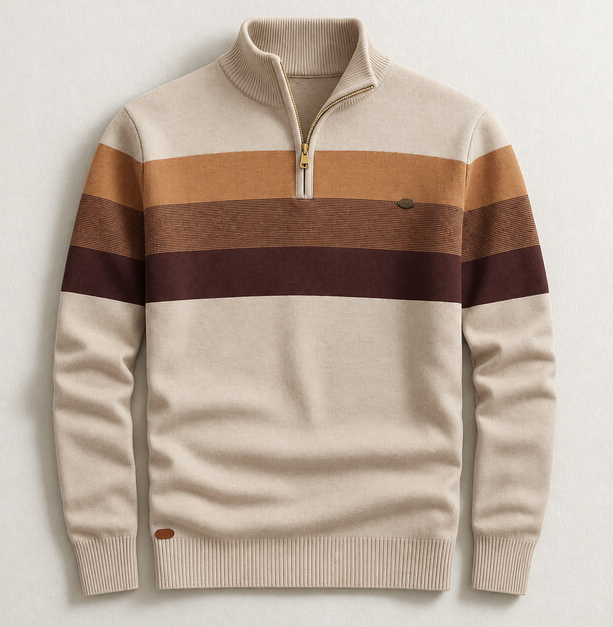 Men's Cotton Stripe Pullover with Quarter-Zip Neck