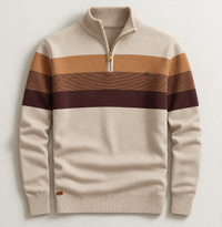 Men's Cotton Stripe Pullover with Quarter-Zip Neck