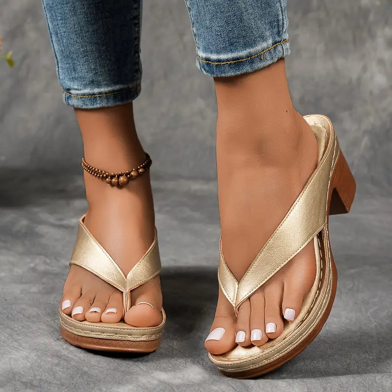 Women's Wedges with Thong Strap and Platform Sole
