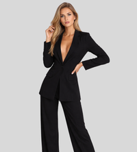 Women's Tailored Set with Single Button Blazer and Wide Leg Trousers