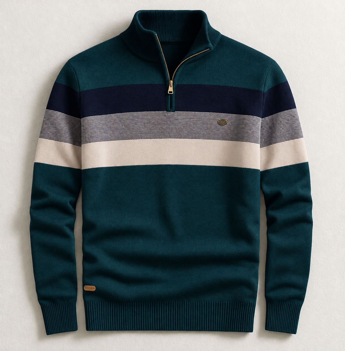Men's Cotton Stripe Pullover with Quarter-Zip Neck
