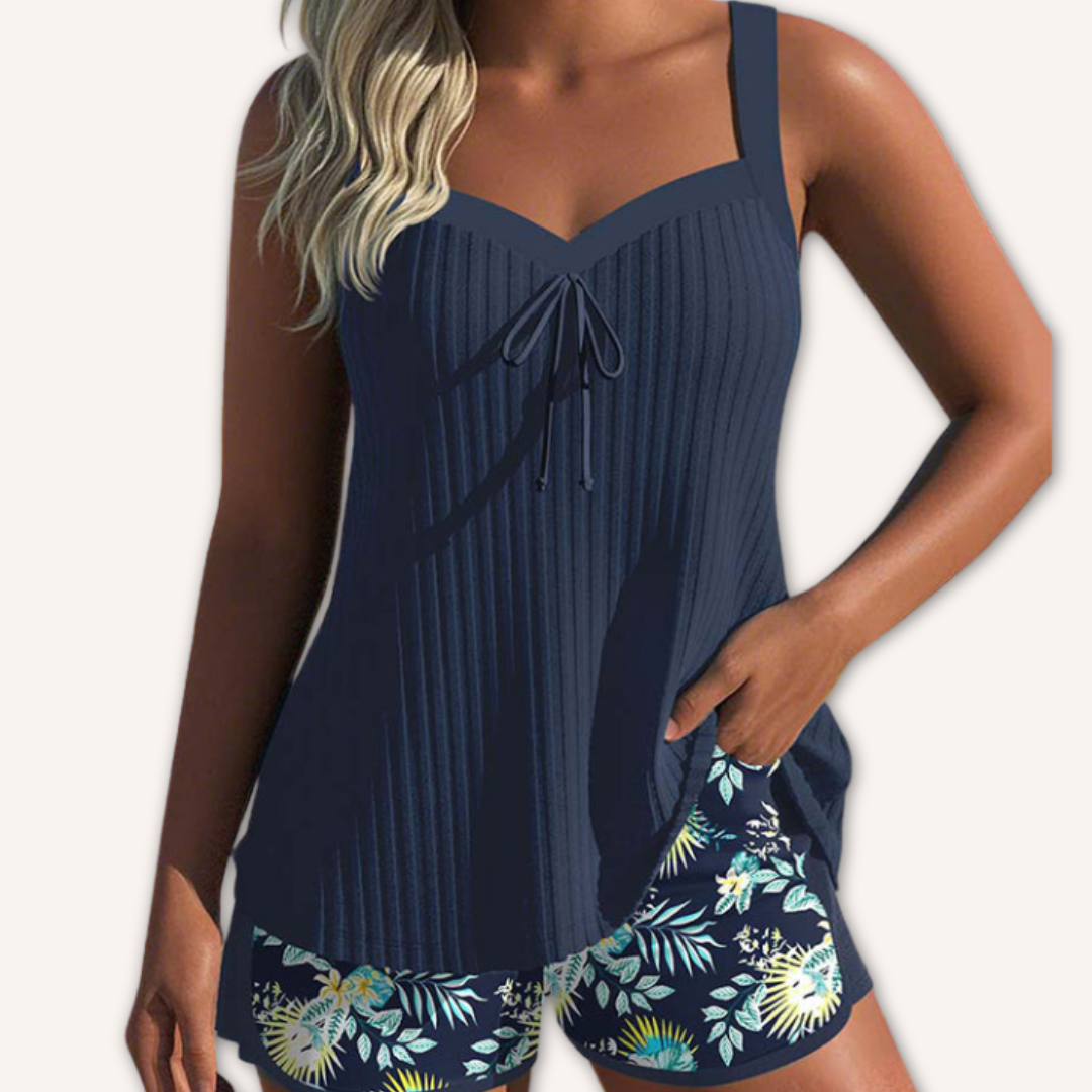 Women's Tankini Set with Floral Print and Tie Front