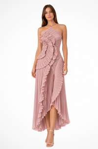 Women's Maxi Halter Neck Dress with Ruffled Hem and Pleated Skirt