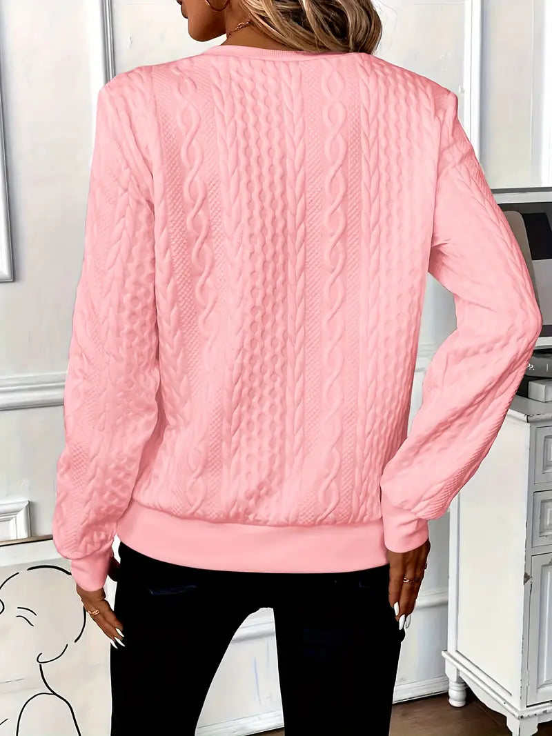 Women's Zip Up Tops with Cable Knit and Long Sleeves