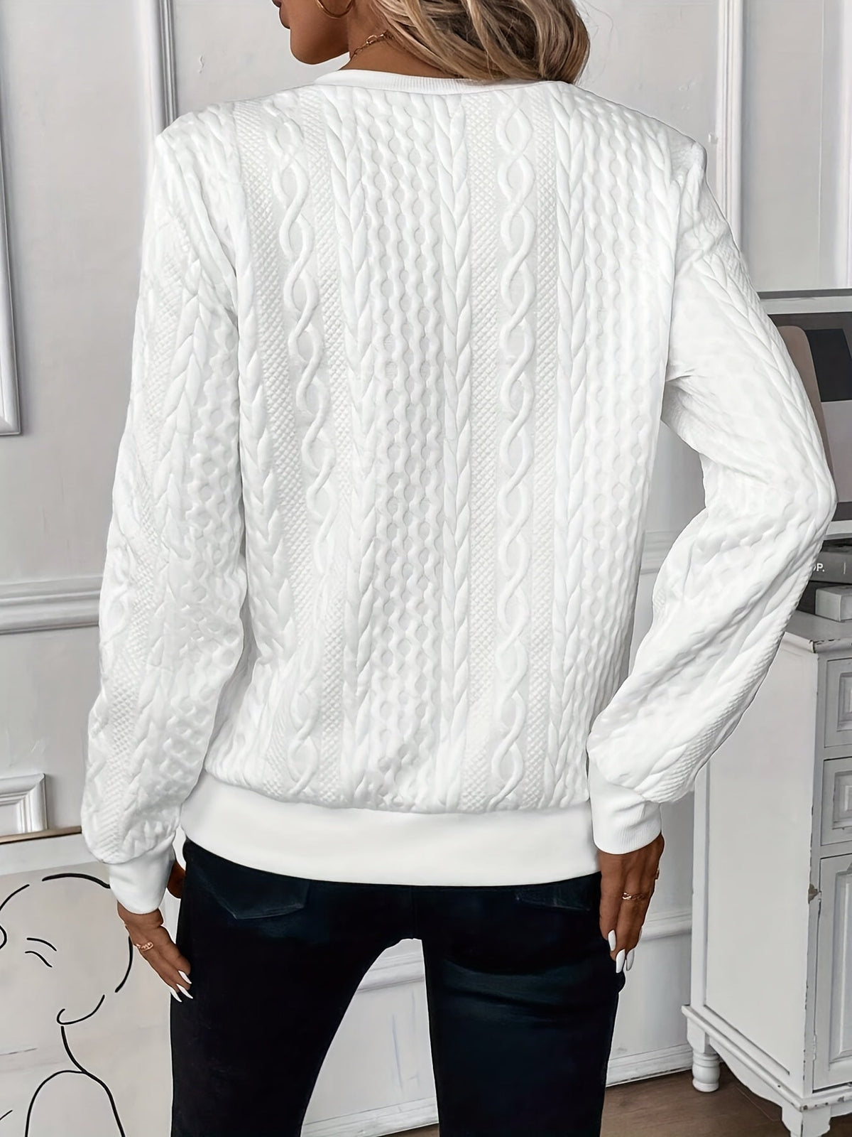 Women's Zip Up Tops with Cable Knit and Long Sleeves