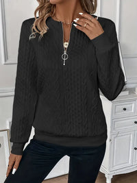 Women's Zip Up Tops with Cable Knit and Long Sleeves