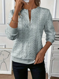 Women's Zip Up Tops with Cable Knit and Long Sleeves