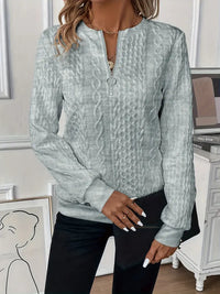 Women's Zip Up Tops with Cable Knit and Long Sleeves