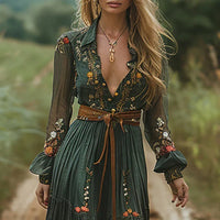 Women's Maxi Summer Dress with Floral Print and Bell Sleeves