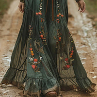Women's Maxi Summer Dress with Floral Print and Bell Sleeves