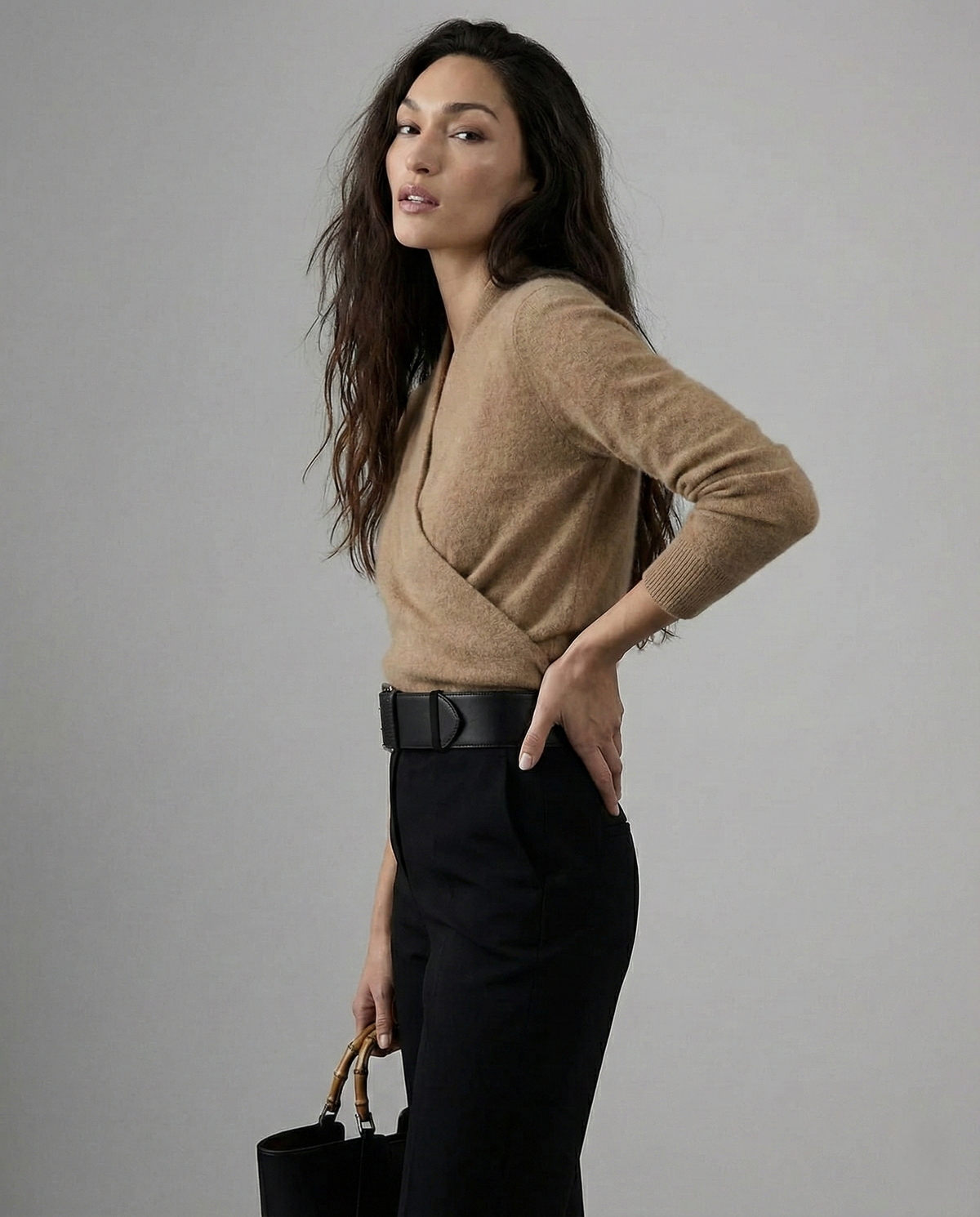 Women's Wrap Tops with V Neckline and Long Sleeves
