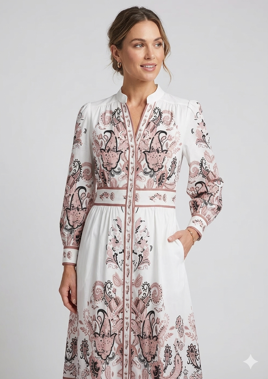 Women's Mini Occasion Dress with Floral Print and Long Sleeves