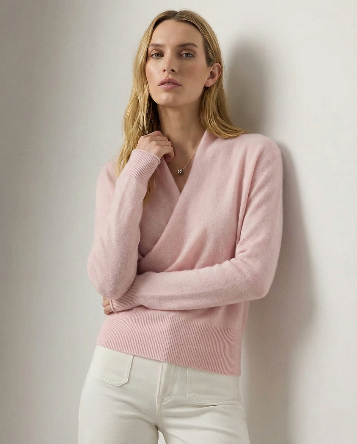 Women's Wrap Tops with V Neckline and Long Sleeves