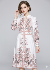 Women's Mini Occasion Dress with Floral Print and Long Sleeves