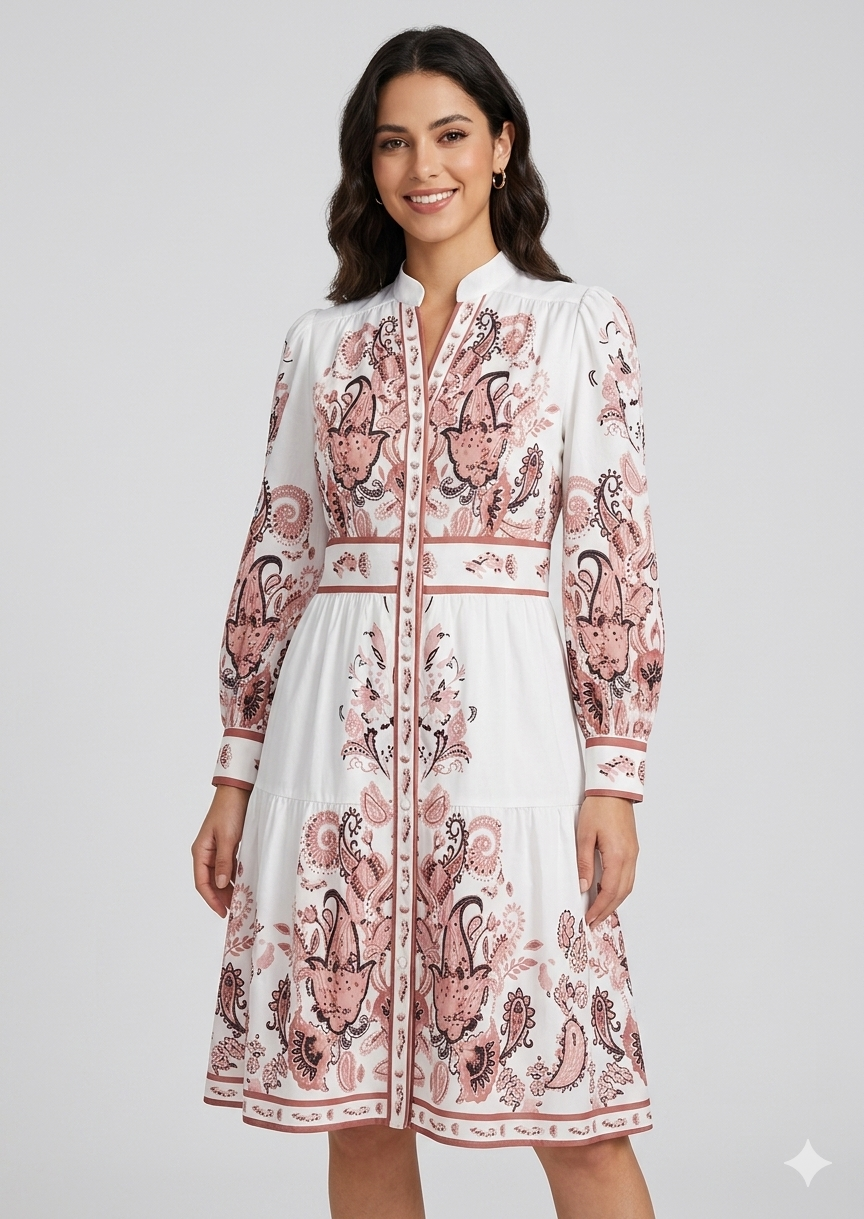 Women's Mini Occasion Dress with Floral Print and Long Sleeves