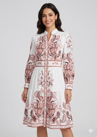 Women's Mini Occasion Dress with Floral Print and Long Sleeves