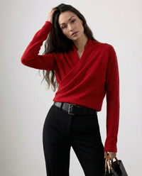 Women's Wrap Tops with V Neckline and Long Sleeves