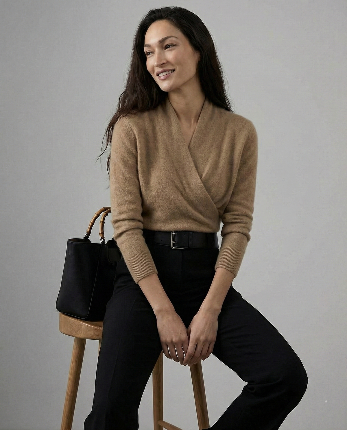 Women's Wrap Tops with V Neckline and Long Sleeves