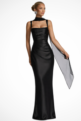 Women's Maxi Wedding Guest Dress with Square Neckline and Bodycon
