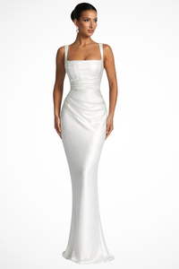 Women's Maxi Wedding Guest Dress with Square Neckline and Bodycon