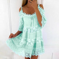 Women's Mini Summer Dress with Off Shoulder Neckline and Tiered Hem
