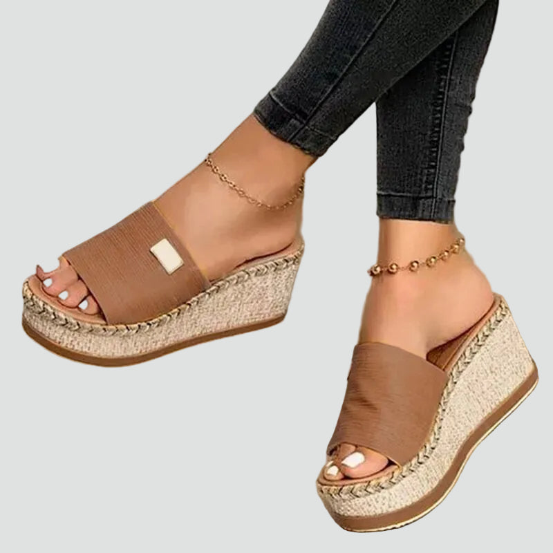 Women's Wedge Espadrille Sandals with Slip On and Open Toe