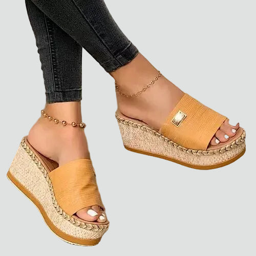 Women's Wedge Espadrille Sandals with Slip On and Open Toe