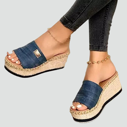 Women's Wedge Espadrille Sandals with Slip On and Open Toe