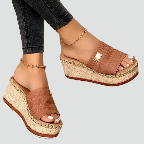 Women's Wedge Espadrille Sandals with Slip On and Open Toe